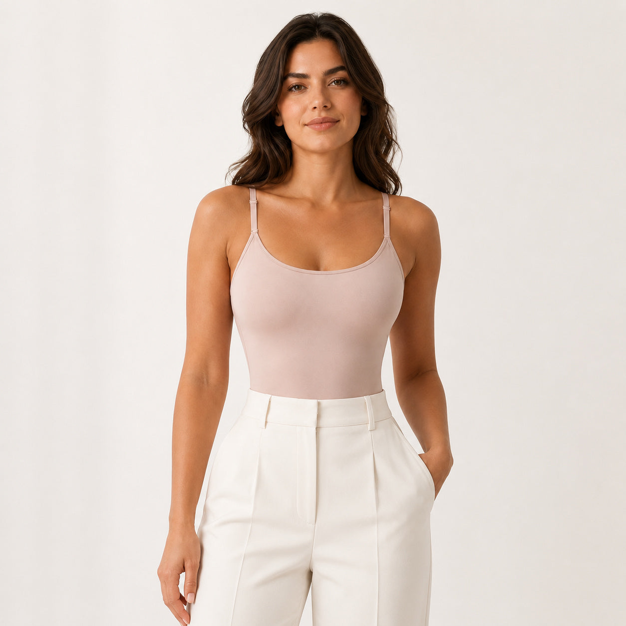 Sand — styled with tailored trousers